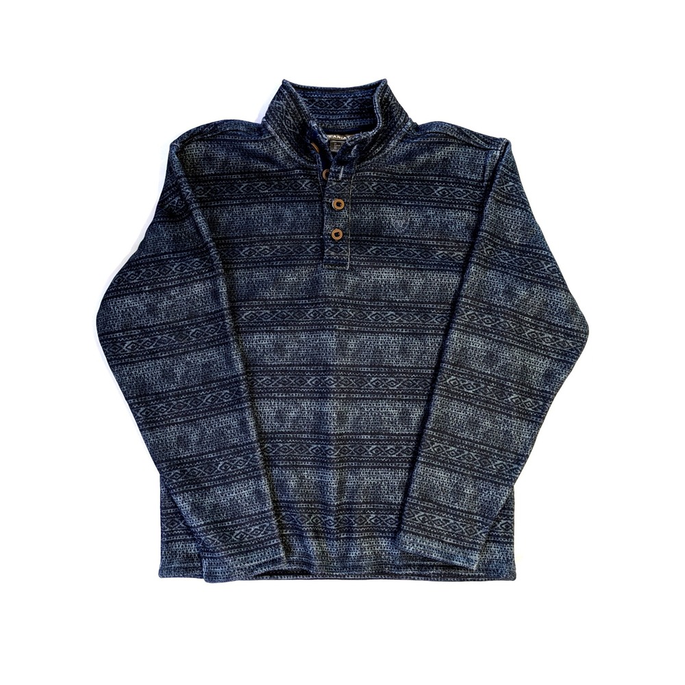 Ariat Mens Southwestern Print Quarter Button Pullover Blue Black Fleece Medium